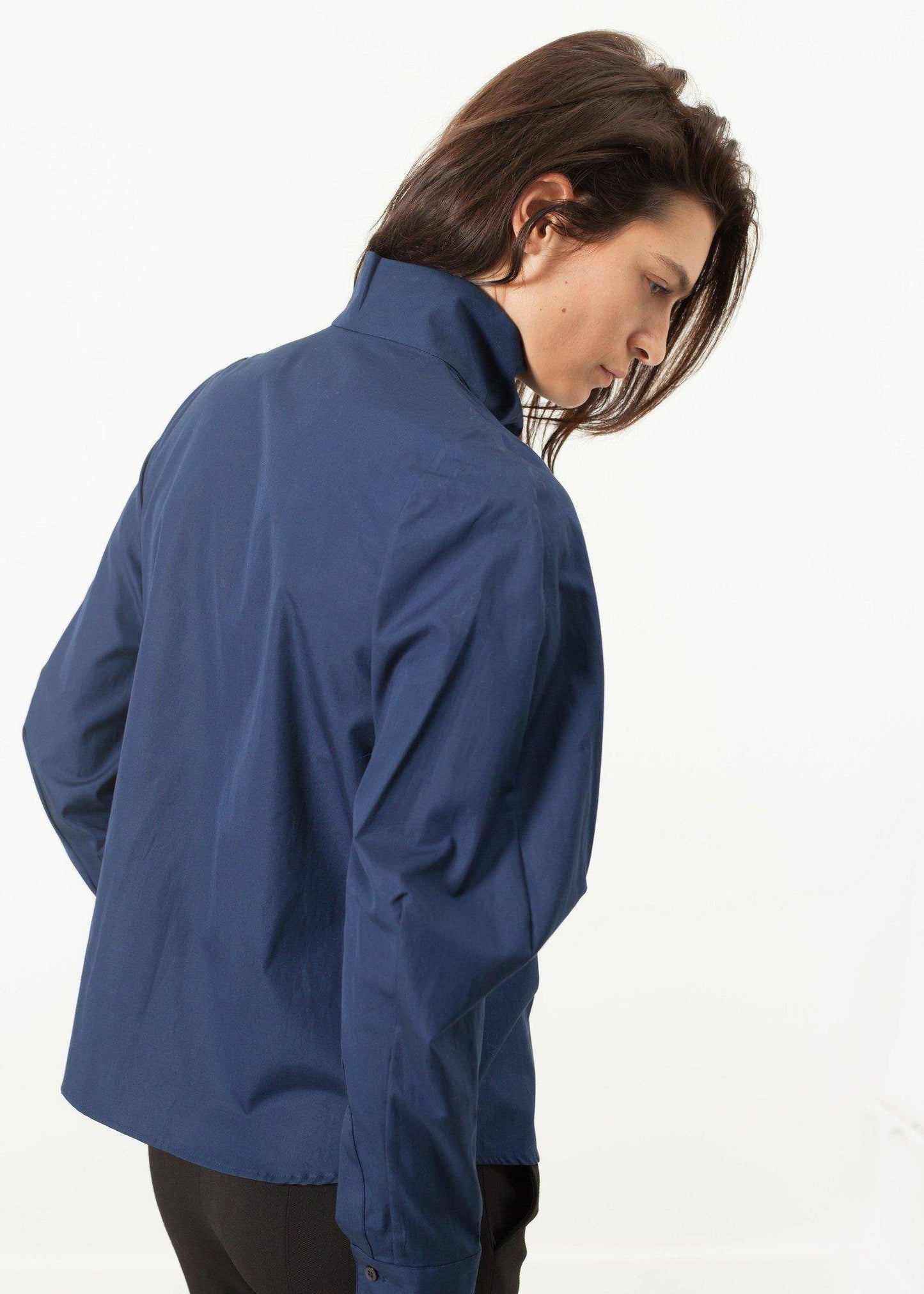 Full Collar Poplin Blouse in Navy - Thang5501
