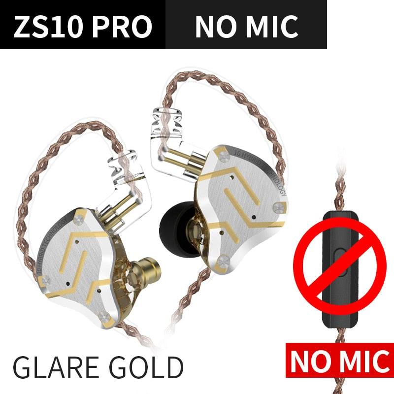 KZ ZS10 Pro Gold Earphones 4BA+1DD Hybrid 10 drivers HIFI Bass Earbuds In Ear Monitor Headphones Noise Cancelling Metal Headset - Thang5501