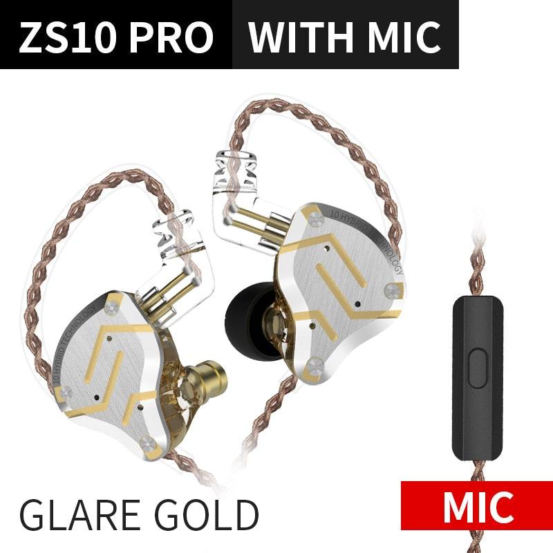 KZ ZS10 Pro Gold Earphones 4BA+1DD Hybrid 10 drivers HIFI Bass Earbuds In Ear Monitor Headphones Noise Cancelling Metal Headset - Thang5501