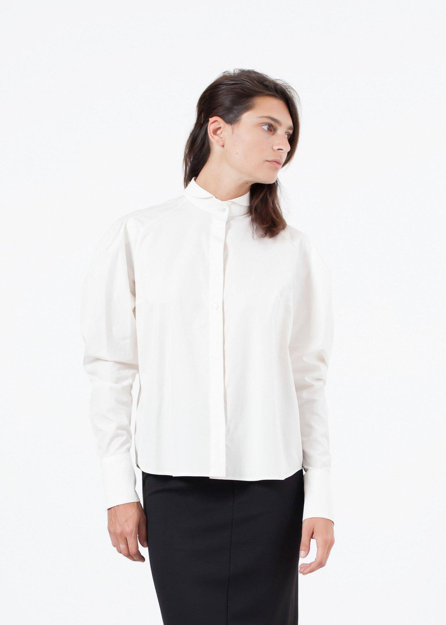 Trim Collar Poplin Blouse in Off White - Thang5501