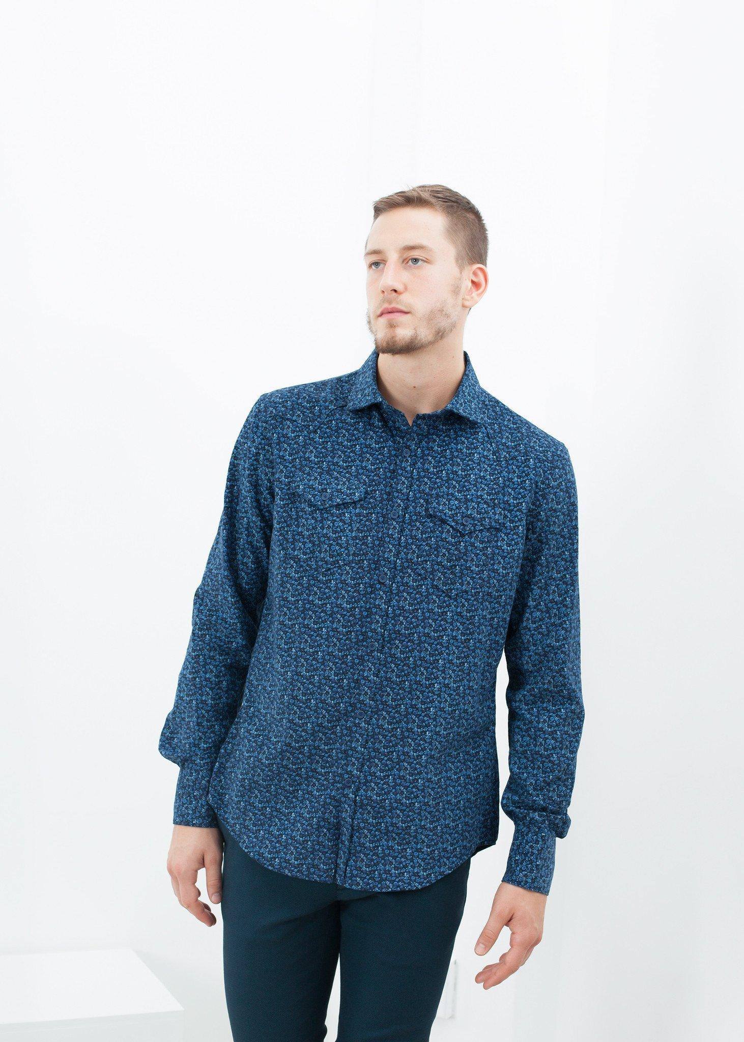 Western Arkansas Button-Up in Blue Floral - Thang5501