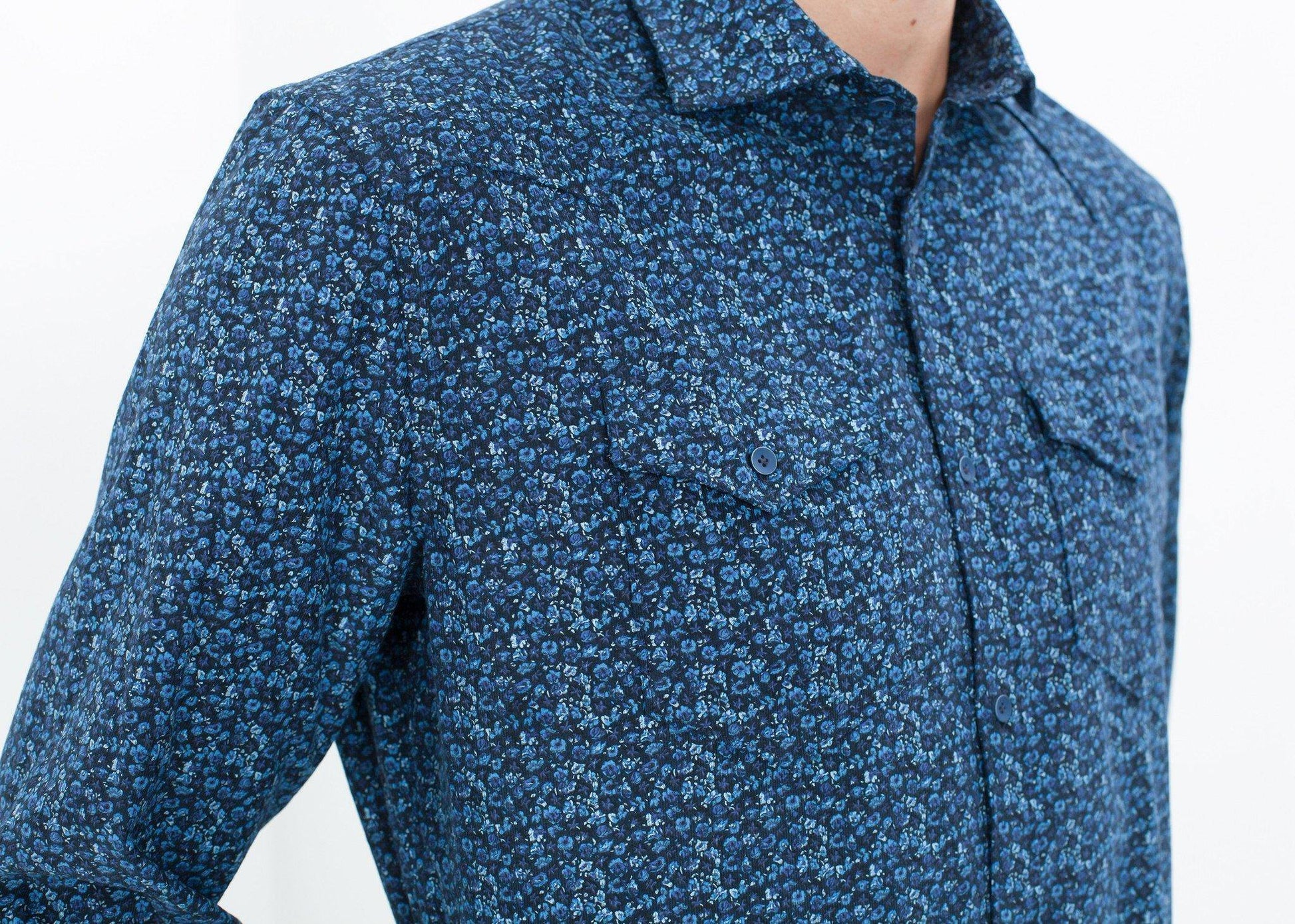 Western Arkansas Button-Up in Blue Floral - Thang5501
