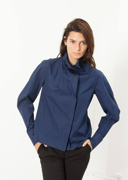 Full Collar Poplin Blouse in Navy - Thang5501