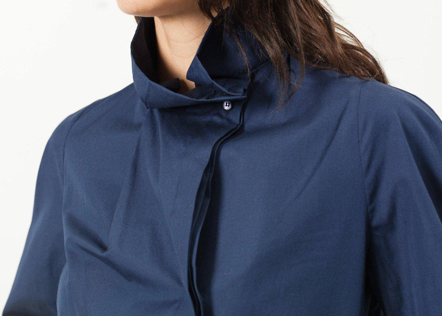 Full Collar Poplin Blouse in Navy - Thang5501