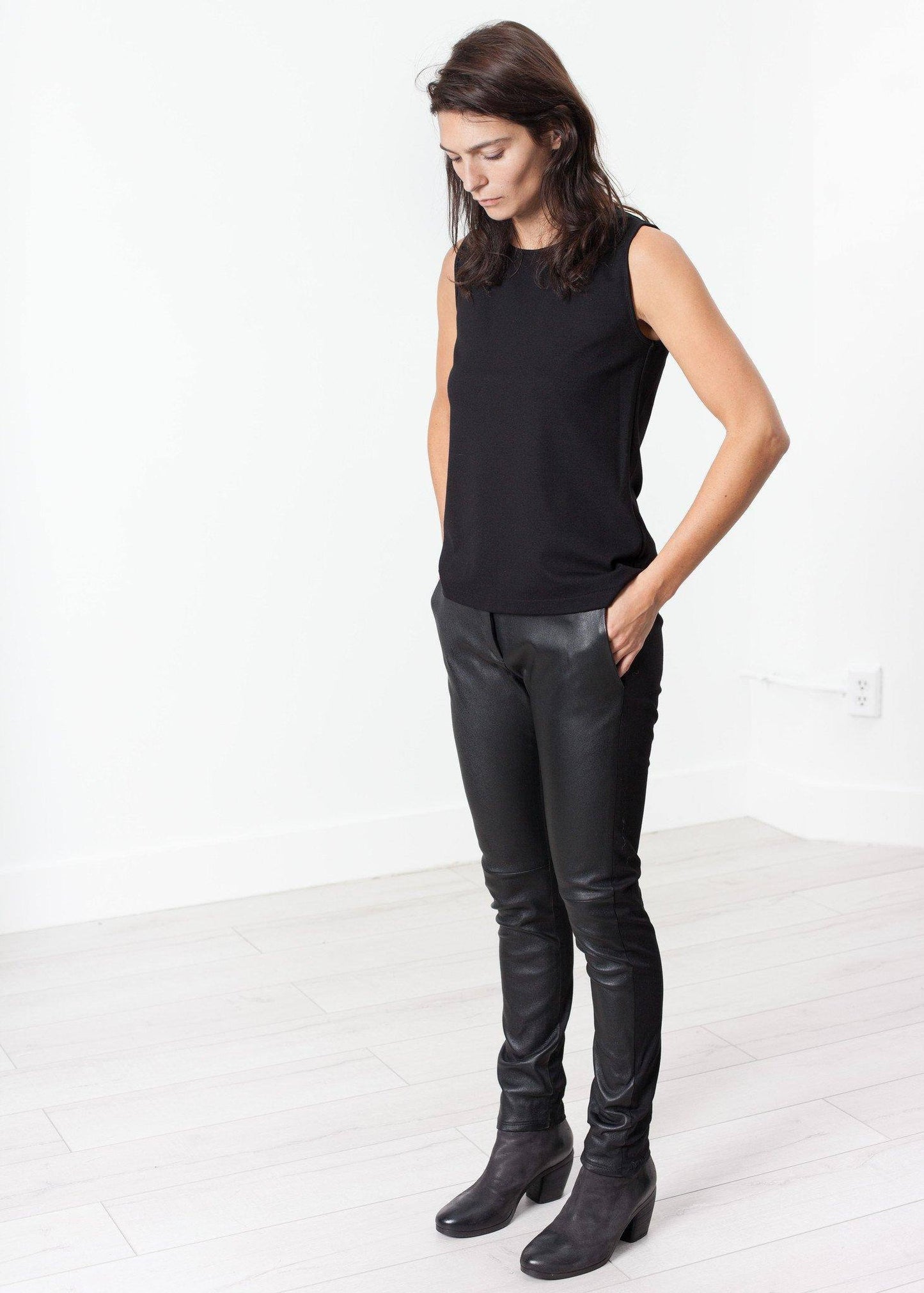 Leather Panel Trouser in Black - Thang5501