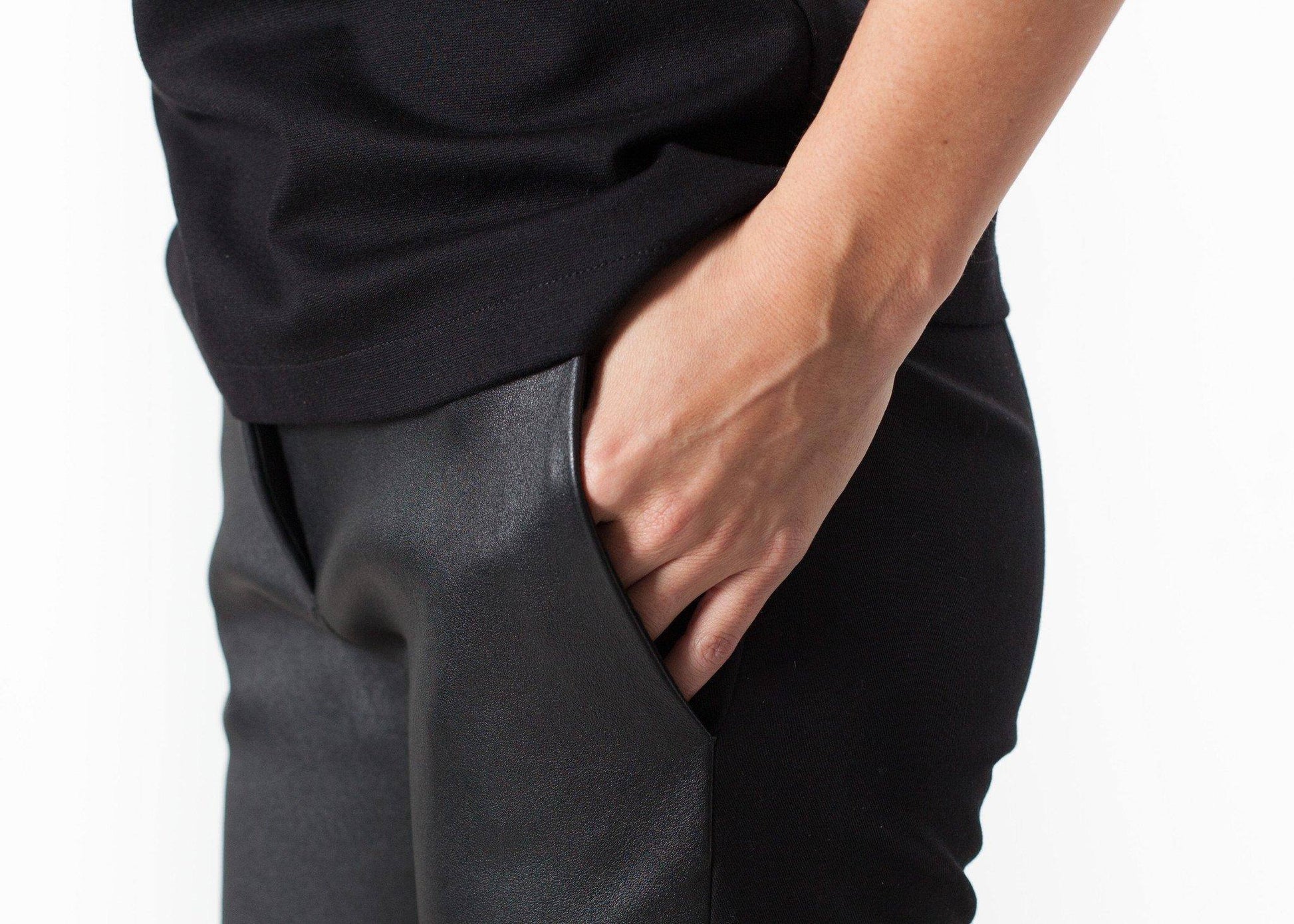 Leather Panel Trouser in Black - Thang5501