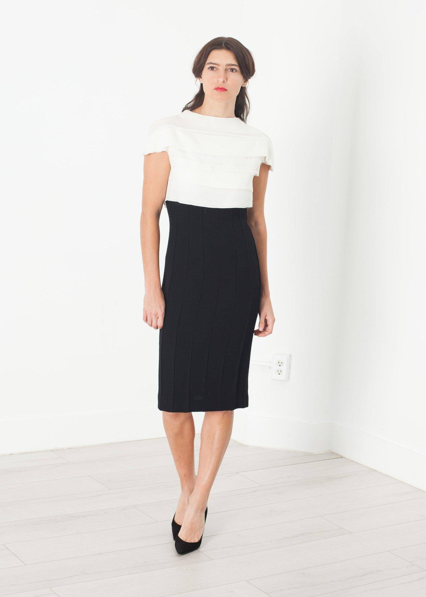 Layered Contrast Dress in Cream/Black - Thang5501
