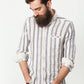 Linen Western Shirt in Beige/Blue - Thang5501