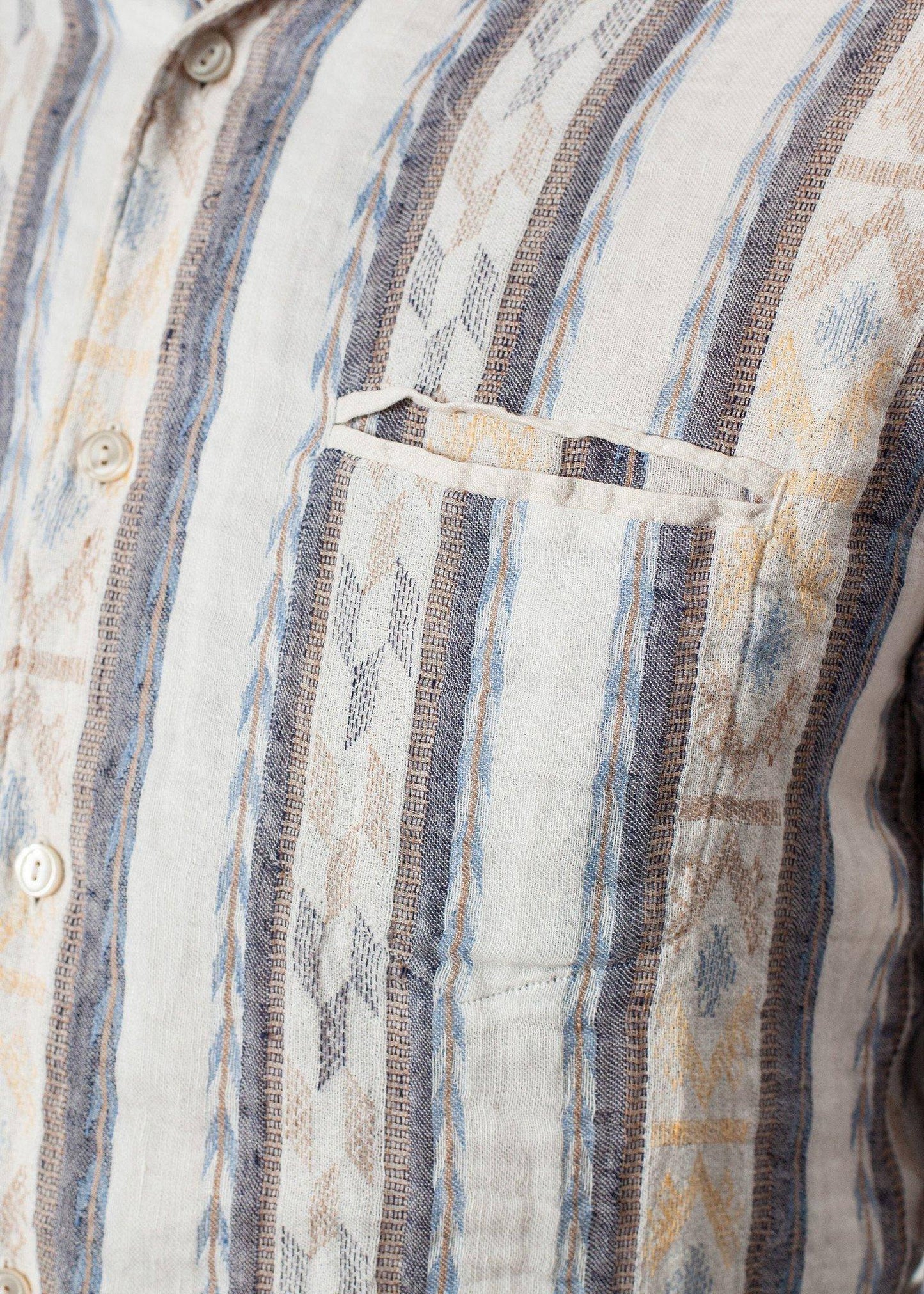 Linen Western Shirt in Beige/Blue - Thang5501