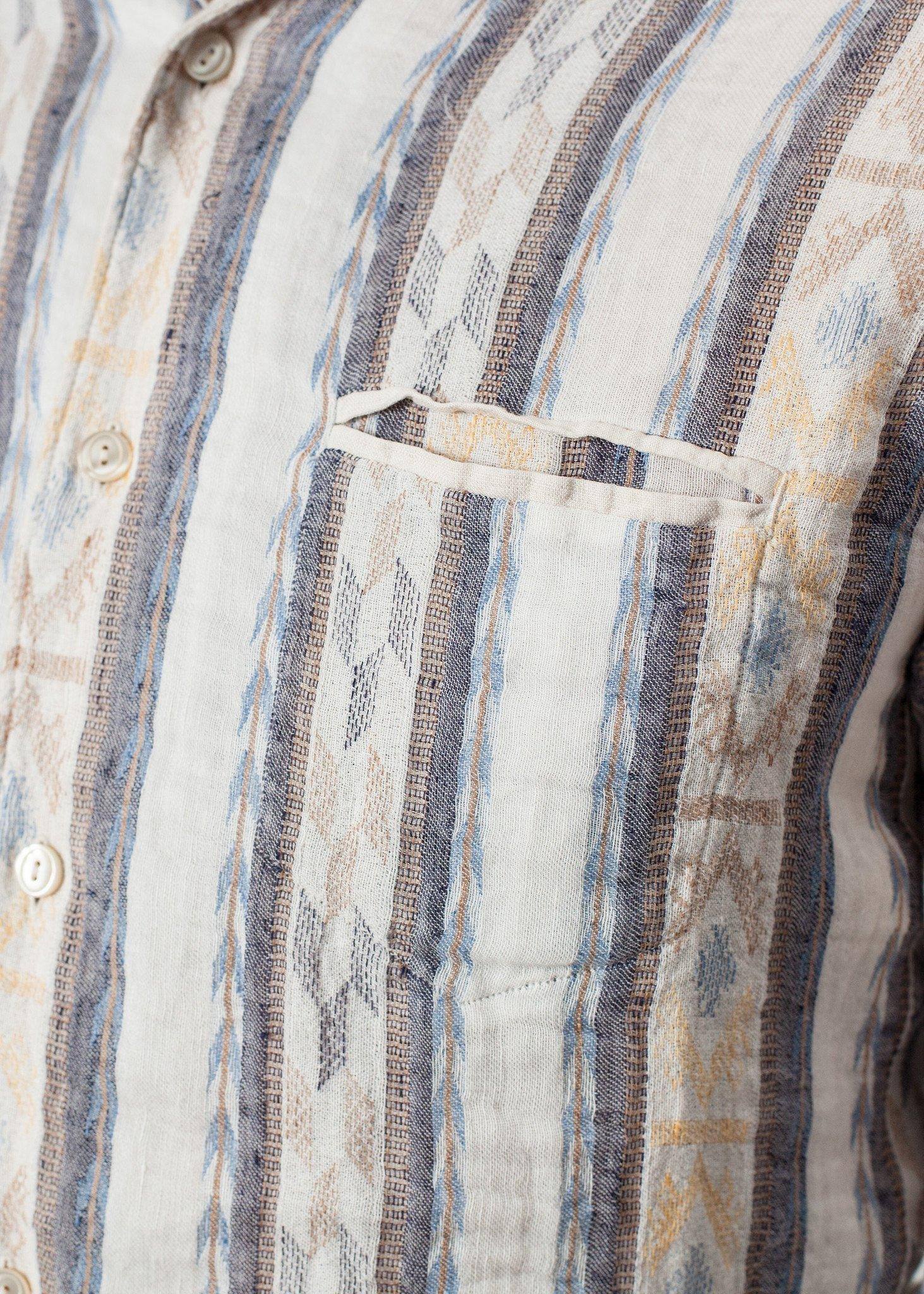 Linen Western Shirt in Beige/Blue - Thang5501